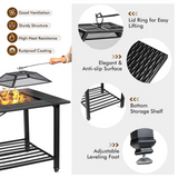 Tangkula 4 in 1 Outdoor Fire Pit, Heavy Duty Metal Square Wood Burning Fire Pit with Spark Screen Cover