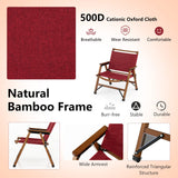 Tangkula Folding Camping Chair, Portable Low Back Beach Chair with Solid Bamboo Frame