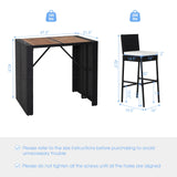 Tangkula 5 Piece Patio PE Wicker Bar Set, Acacia Wood Bar Height Table & 4 Rattan Bar Stool Chairs (Off White)