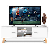Tangkula Modern White TV Stand, Wooden TV Stand for 60 Inch TV, with 2 Storage Cabinets & 2 Open Shelves
