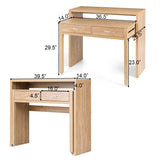 Extendable Computer Desk with 2 Drawers, Small Writing Desk with Pull Out Secondary Desk