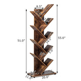 Tangkula 55-Inch Tree Bookshelf, 9-Shelf Free Standing Tree Bookcase(Rustic Brown)