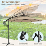 TANGKULA 10FT Solar Offset Umbrella, Tilted Cantilever Hanging Umbrella with 112 LED Lights