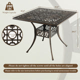 Tangkula 35.4 Inches Outdoor Dining Table, All-Weather Cast Aluminum Table with 2.2" Umbrella Hole