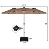 Tangkula 15 Ft Solar LED Patio Double-Sided Umbrella with Base