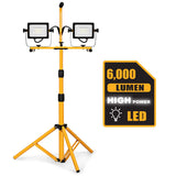 Tangkula 6000/10000/20000 Lumen LED Dual-Head Work Light, Adjustable Metal Telescopic Tripod Stand