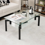 Tangkula Rectangle Glass Coffee Table, 2-Tier Center Cocktail Table with Tempered Glass Tabletop