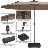 Tangkula 15 Ft Solar LED Patio Double-Sided Umbrella with Base