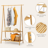 Tangkula Bamboo Garment Rack, Freestanding Clothes Rack with 2-Tier Storage Shelves