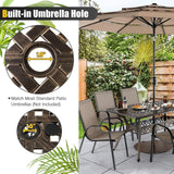 Tangkula 59 Inches Outdoor Dining Table, All-Weather Cast Aluminum Table with Umbrella Hole