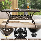 Tangkula 59 Inches Outdoor Dining Table, All-Weather Cast Aluminum Table with Umbrella Hole