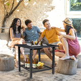 Tangkula 4 in 1 Outdoor Fire Pit, Heavy Duty Metal Square Wood Burning Fire Pit with Spark Screen Cover