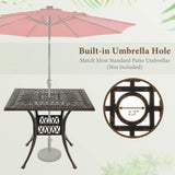 Tangkula 35.4 Inches Outdoor Dining Table, All-Weather Cast Aluminum Table with 2.2" Umbrella Hole