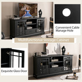 Tangkula Farmhouse TV Stand for TV up to 70 Inch, Tall Media Console Table with 2 Glass Doors