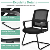 Tangkula Mid Mesh Back Office Guest Chair Chair W/Adjustable Lumbar Support & Sled Base
