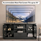 Tangkula Farmhouse TV Stand for TV up to 70 Inch, Tall Media Console Table with 2 Glass Doors