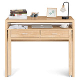 Extendable Computer Desk with 2 Drawers, Small Writing Desk with Pull Out Secondary Desk