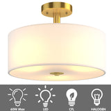 Tangkula Glass Drum Ceiling Light, Semi-Flush Mount Ceiling Light Fixture w/ Glass Lampshade, 3 Bulb Holders
