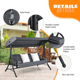 2-in-1 Convertible Porch Swing, 3-Seater Patio Swing with Adjustable Tilt Canopy