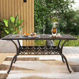 Tangkula 59 Inches Outdoor Dining Table, All-Weather Cast Aluminum Table with Umbrella Hole