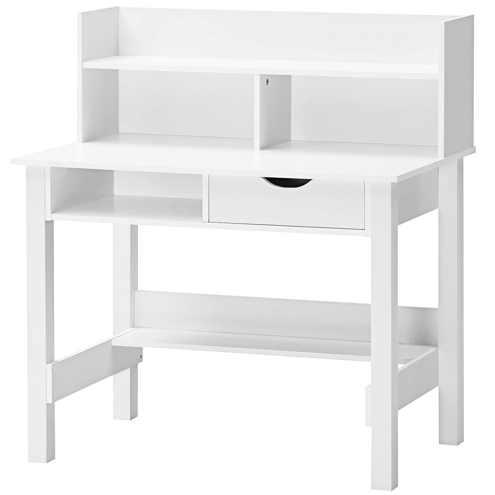 Tangkula White Desk with Storage Drawer & Shelves, Compact Desk