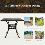 Tangkula 35.4 Inches Outdoor Dining Table, All-Weather Cast Aluminum Table with 2.2" Umbrella Hole