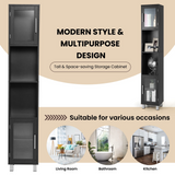 Tangkula Tall Bathroom Cabinet, Home Bedroom Living Room Wood Linen Storage Cabinet Free Standing