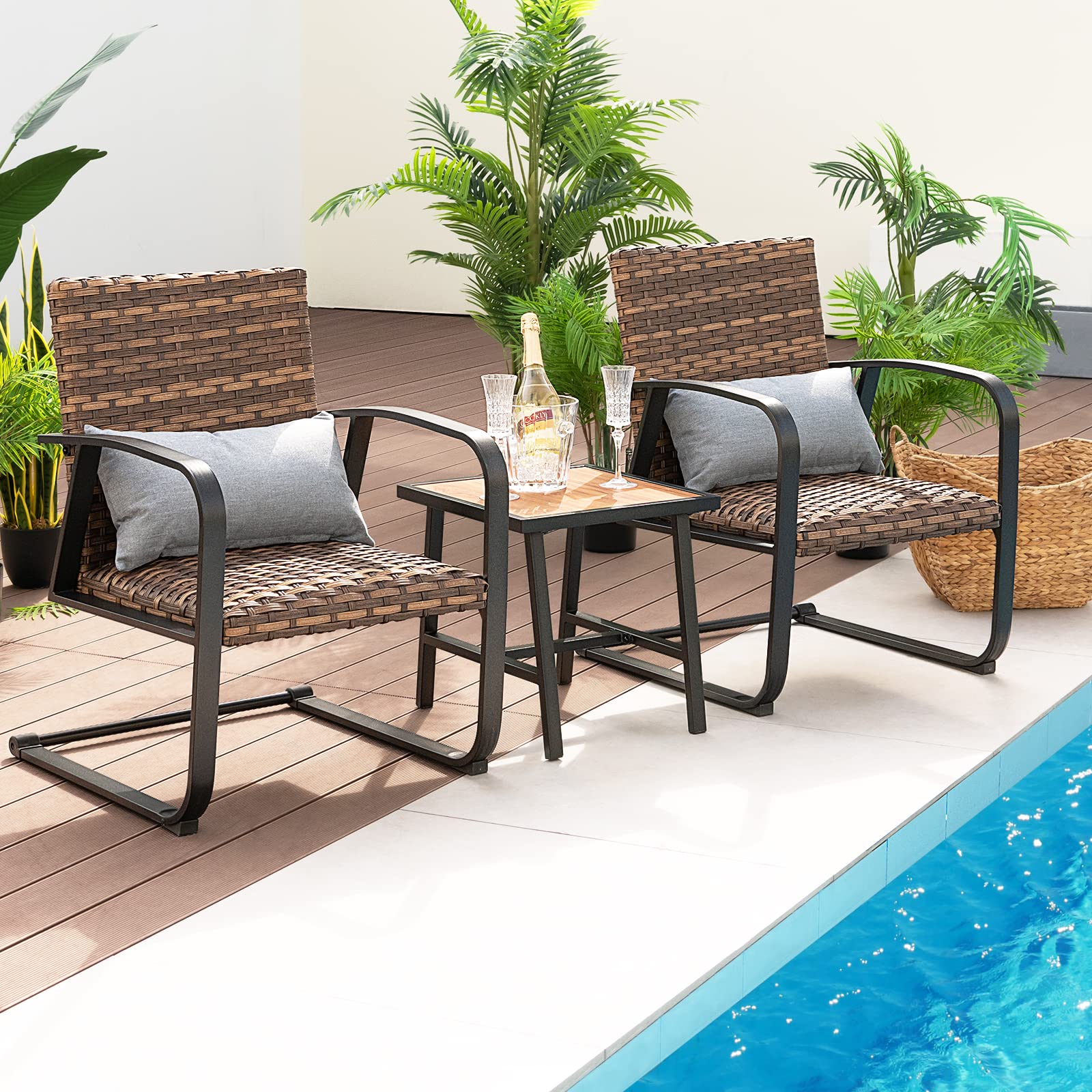 Tangkula 3 Pieces Patio Bistro Set with 4D Air Fiber Cushion