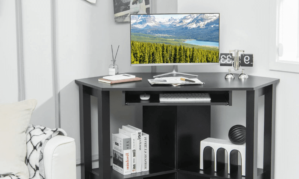 L-Shape Standing Desk | Small Corner Desk | WFH Desk - Tangkula