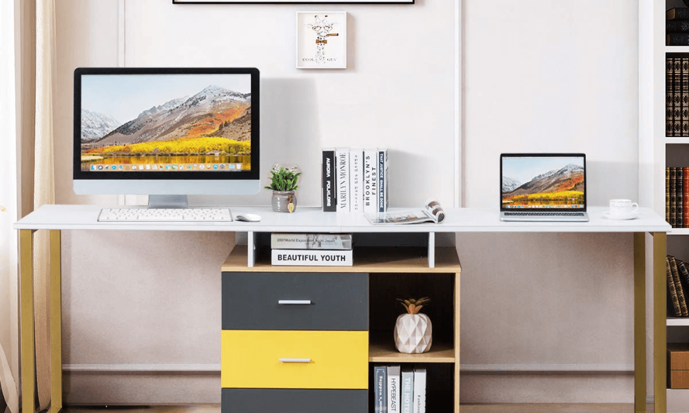 Two Peron Desk | Gaming Table | Small Computer Desk - Tangkula