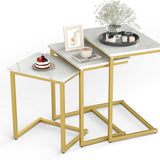 Tangkula Nesting Table Set of 3, Rectangle Stacking Side End Table w/Wood Top & Metal Legs