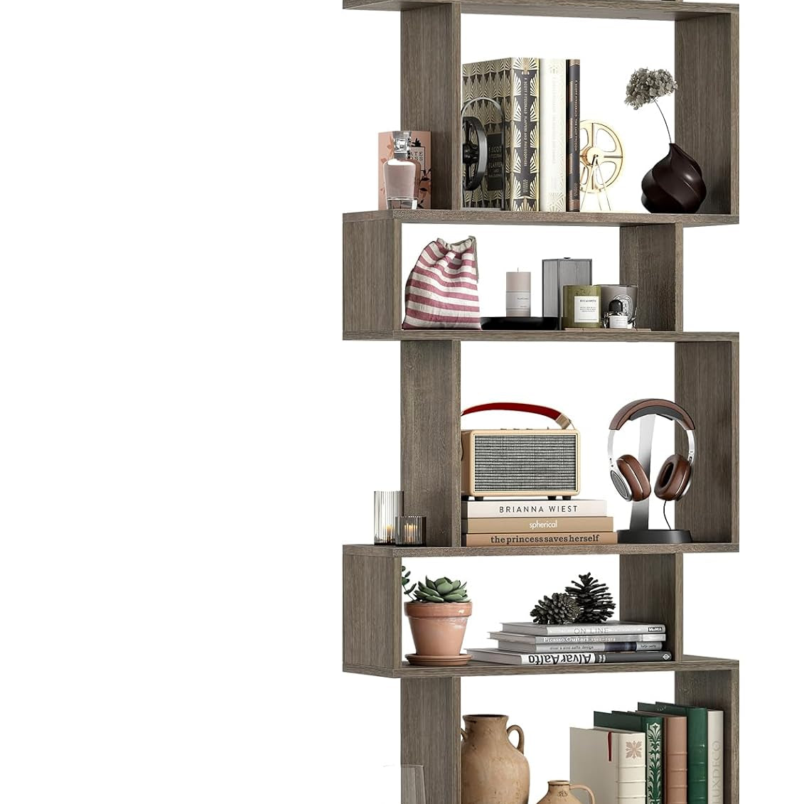 Tangkula 6 Tier S Shaped Bookshelf with Anti Toppling Device
