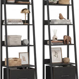 Tangkula 5-Tier Narrow Ladder Bookshelf with Fabric Drawer (1/2)