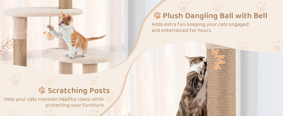 Tangkula 65 Inch Tall Cat Tower with Jute Scratching Posts, Cattail Basket Bed