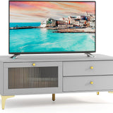 Tangkula Gray TV Stand for 55-Inch TV, 47.5” TV Console Table with Drawers