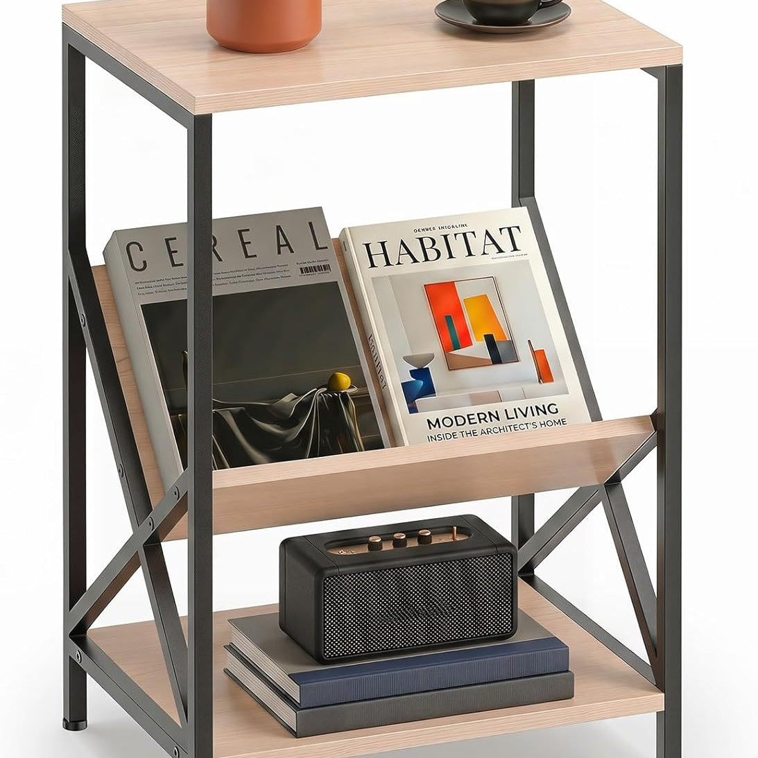 3-Tier Accent End Table with Book Record Shelve (1/2)