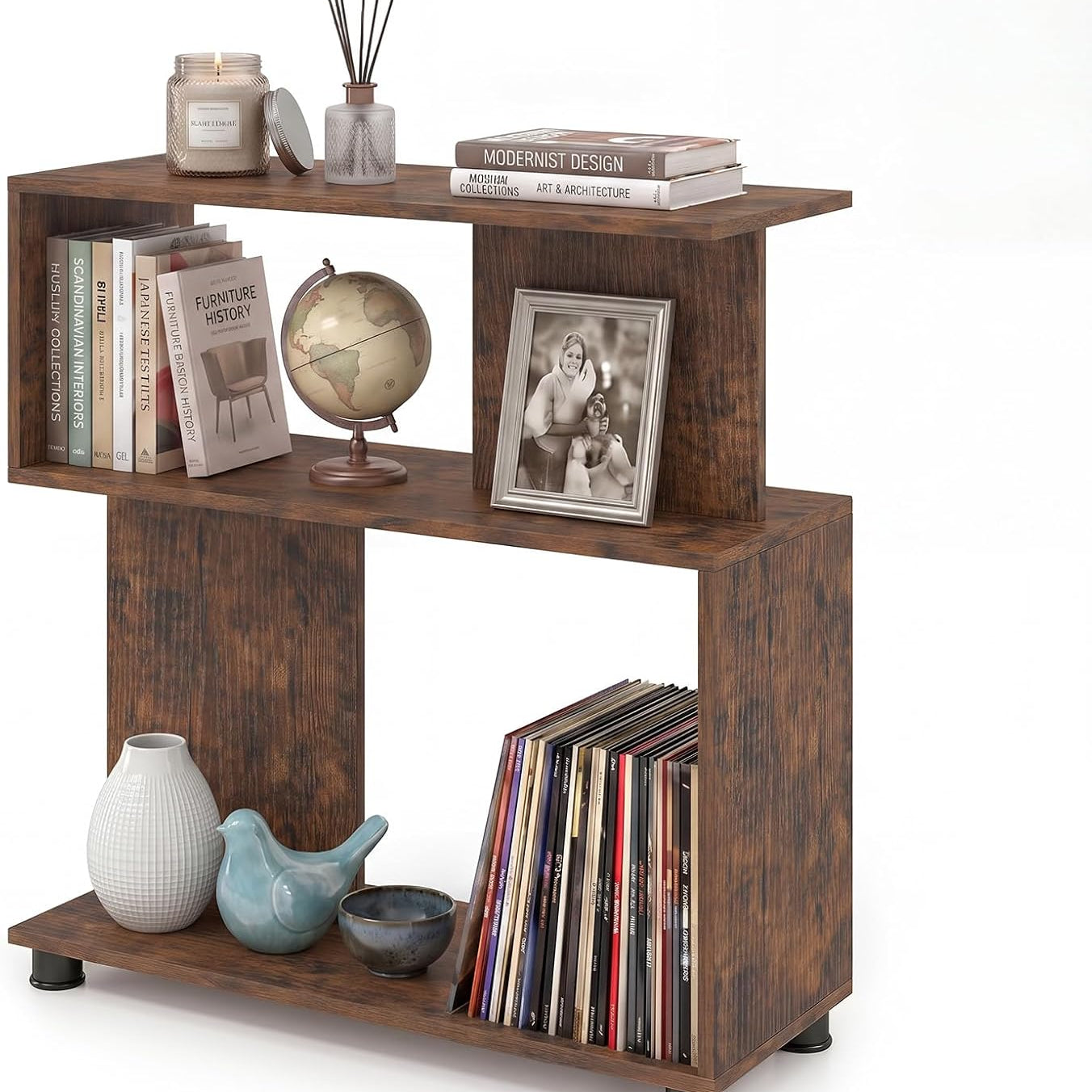 Tangkula Geometric 3-Tier Modern Reversible S-shaped Bookshelf with Anti-tipping Kits (1/2)
