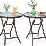 Tangkula Patio Bistro Table, 18" Round Side Table with Tempered Glass Tabletop (Black)