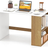 Tangkula 44 Inch Wooden Computer Desk with Bookshelf for Small Space