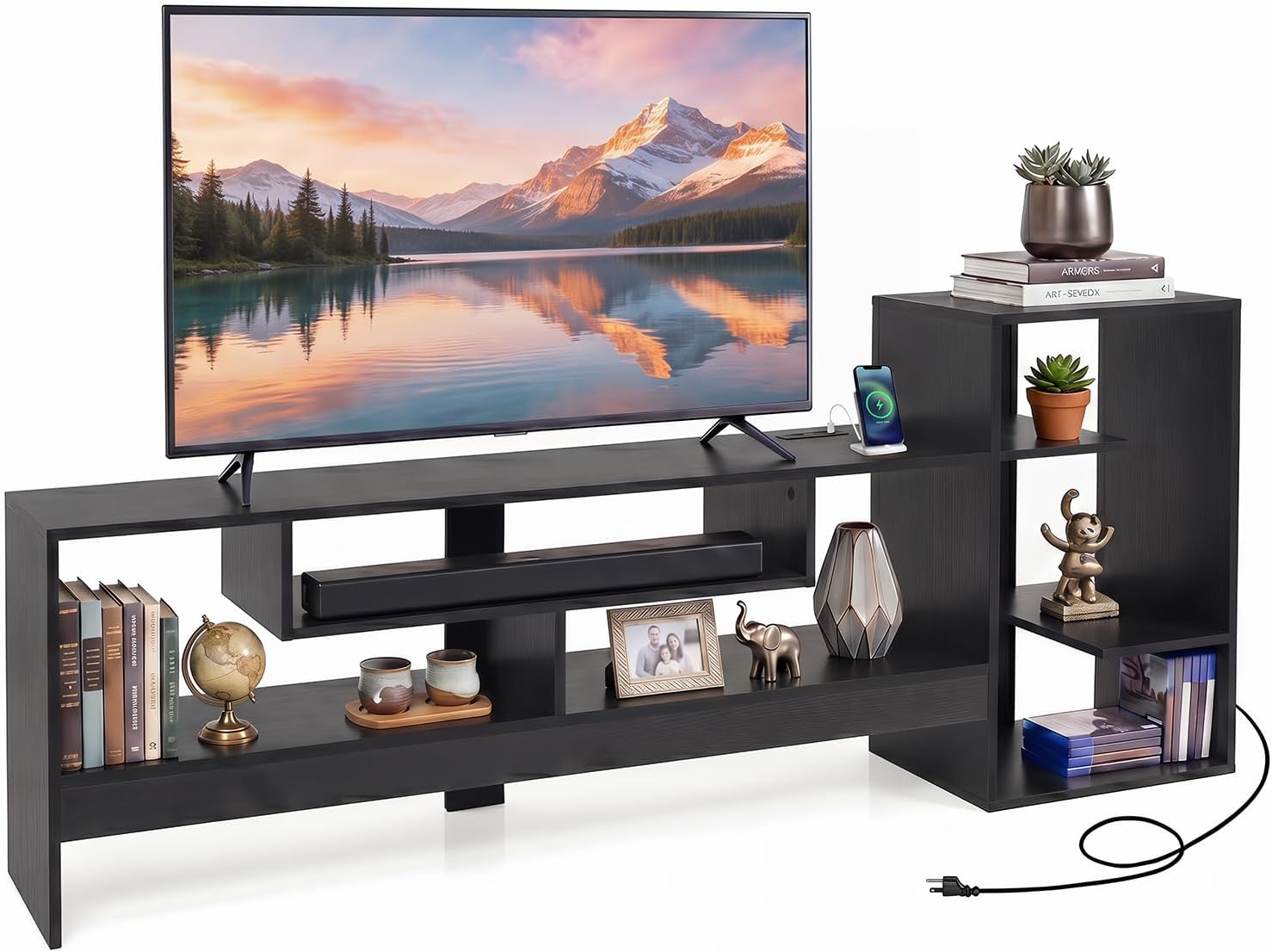 Tangkula Cube TV Stand for 55 Inch TV with Power Outlets & Open Storage Shelves