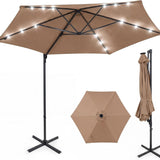 Tangkula 10ft Patio Offset Cantilever Outdoor Umbrella with LED Lights