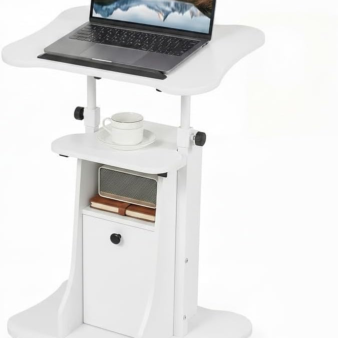 Tangkula Height Adjustable Laptop Table with Tilting Tabletop & Storage Shelves