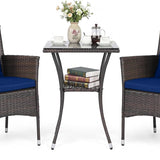 Tangkula 3 Pieces Patio Wicker Bistro Set | 2 Rattan Chairs w/ 2-Tier Tempered Glass Table