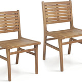 Tangkula Teak Wood Solid Wood Armless Patio Chairs with Slatted Backrest & Seat (1/2/4)