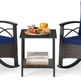 Tangkula 3 Piece Rocking Bistro Set PE Rattan Rocker Chairs with Acacia Wood Top Table