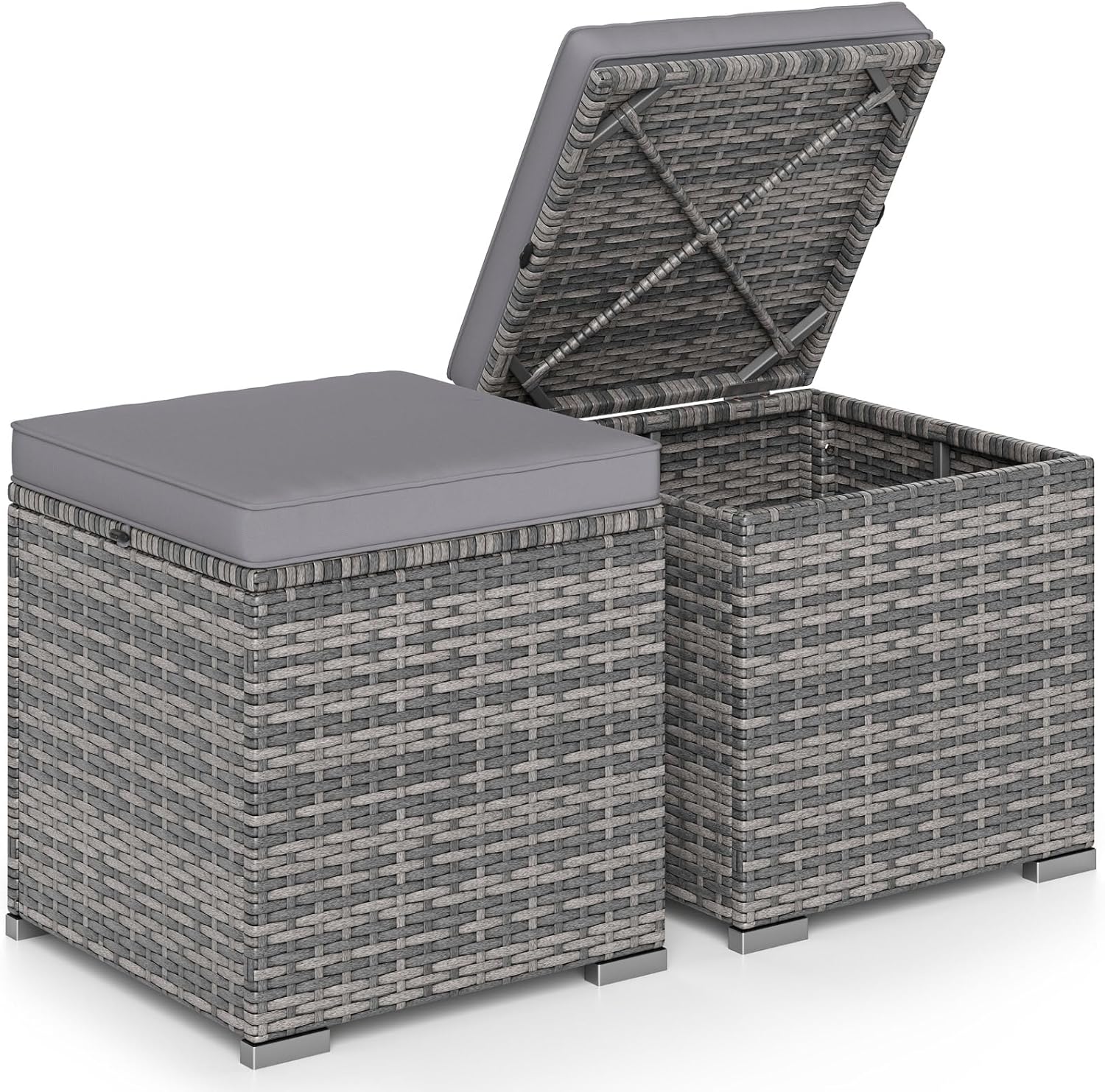 Tangkula 2 Pieces Patio Ottoman with Hidden Storage Space