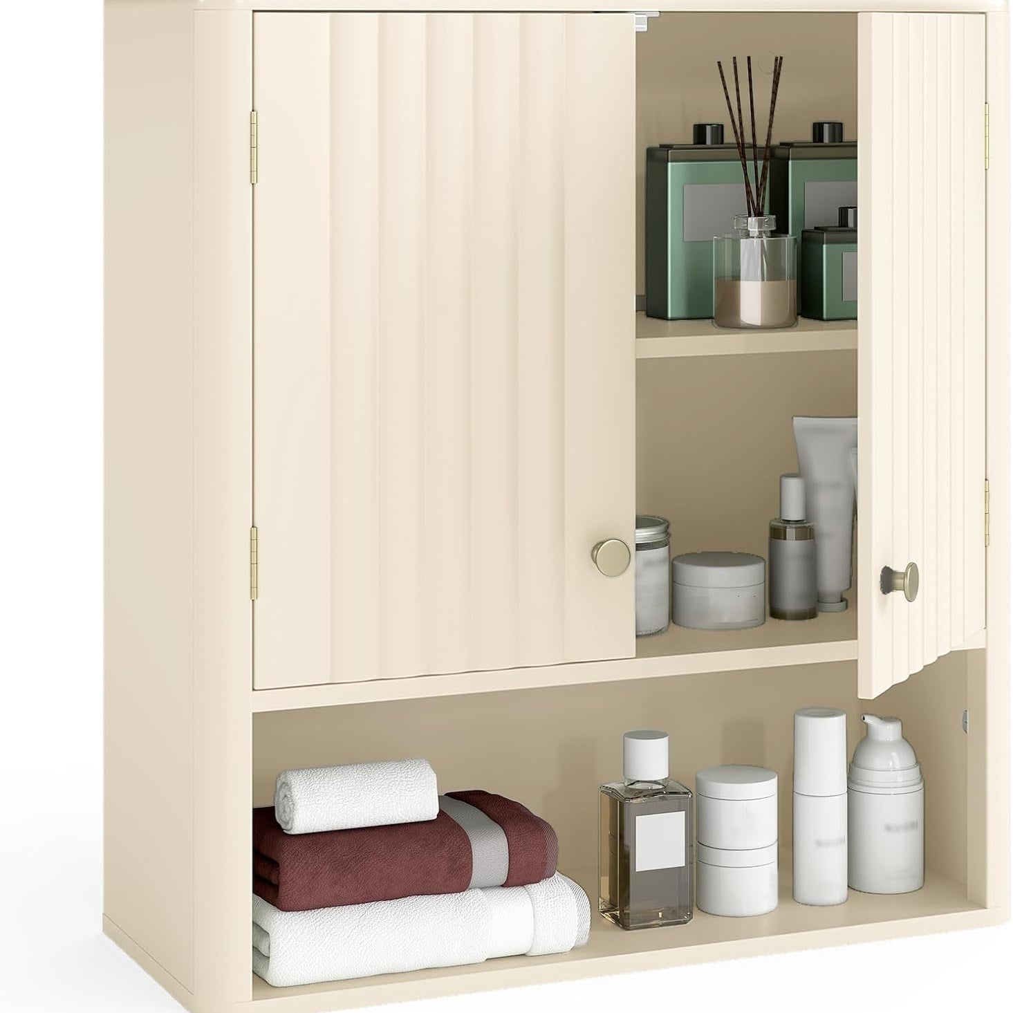 Tangkula Fluted Bathroom Wall Cabinet Modern Double Door Medicine Cabinet