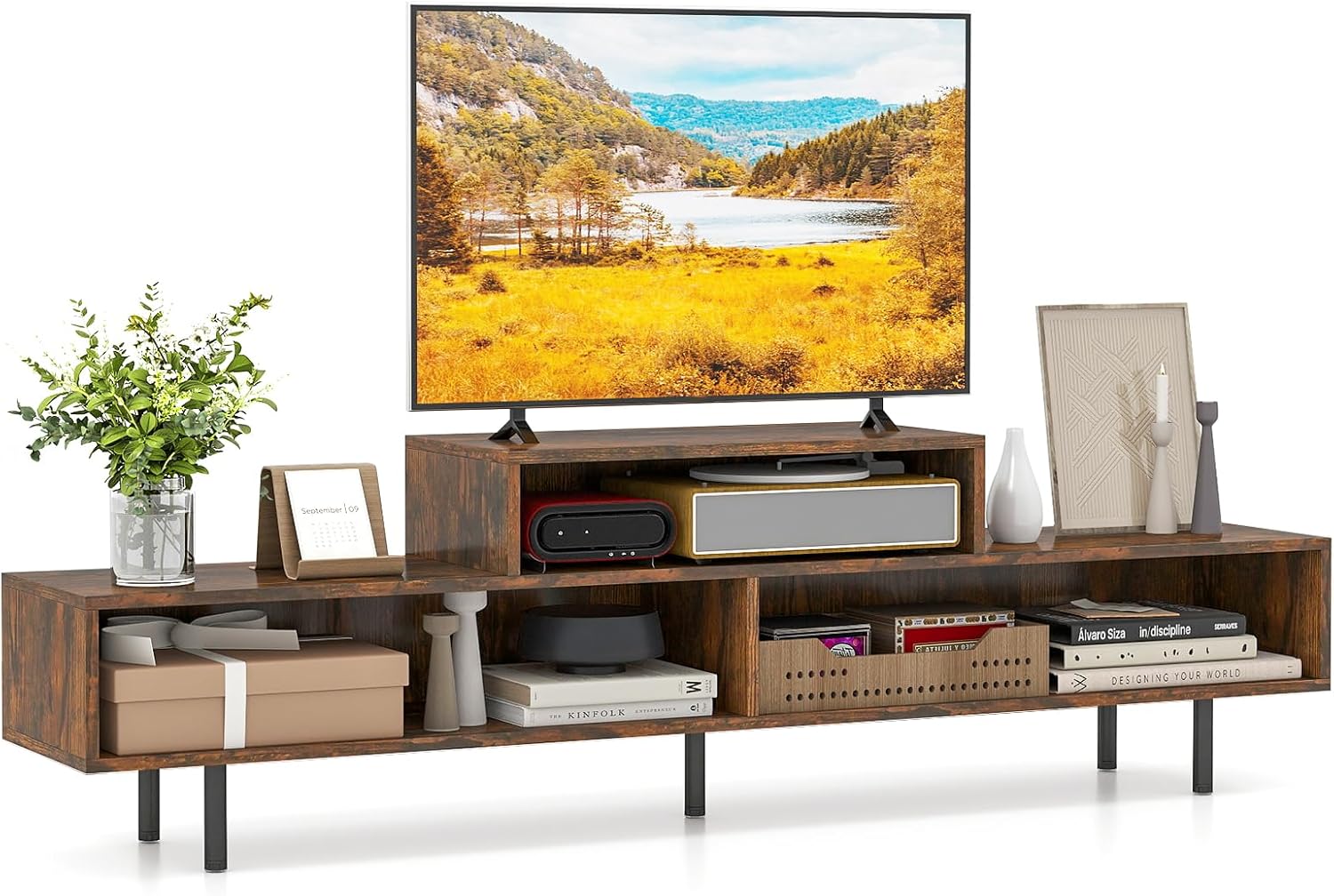 Tangkula 3 Cubby TV Stand for TVs up to 70"