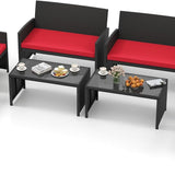 Tangkula 4 Pieces Patio Furniture Set with Tempered Glass Tabletop and Removable Cushion