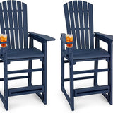 Tangkula Outdoor Bar Stool All-Weather HDPE Tall Adirondack Chair with Backrest